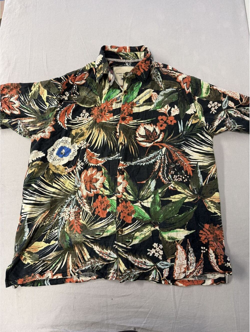 Mens Floral Print Hawaiian Hibiscus Flowers Black Vintage -M